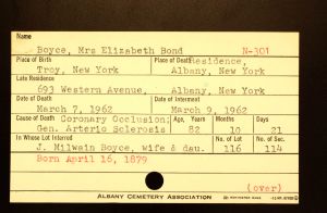 Boyce, Mrs. Elizabeth Bond - Menands Funeral Card