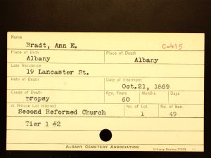 Bratt, Ann E. - Menands Cemetery Burial Card