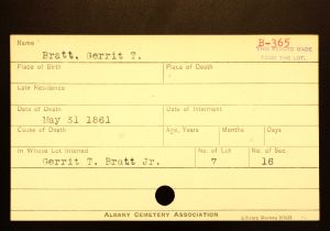 Bratt, Gerrit T. - Menands Cemetery Burial Card
