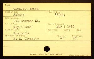 Bratt, Sarah (Clement) - Menands Cemetery Burial Card