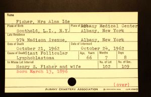 Ide, Alma (Fisher) - Menands Cemetery Burial Card