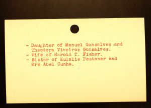 Gonsalves, Rose W (Fisher) [Back] - Menands Cemetery Burial Card