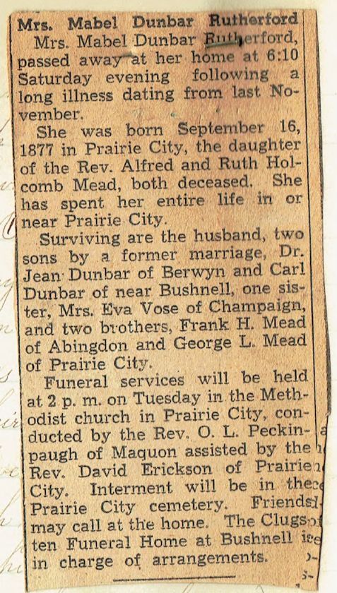 Mead, Mable Claire (Dunbar-Rutheford)- Obit