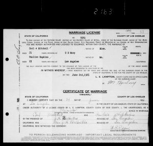 Mitchell, C and Pauline Hopkins Marriage License
